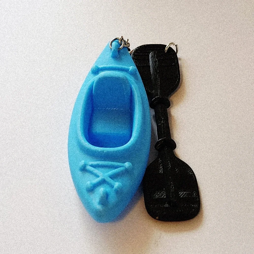 Blue Kayak Keychain with Black Paddle Charm Miniature Nautical Accessory 3.25